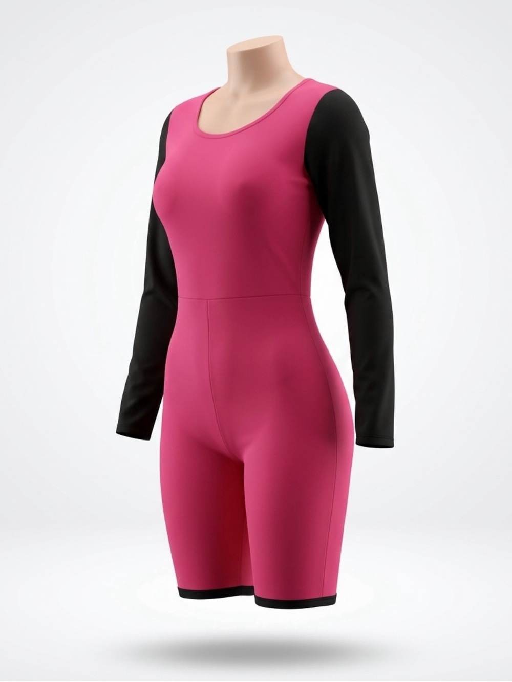 Colorblock Pink and Black Long-Sleeve Romper